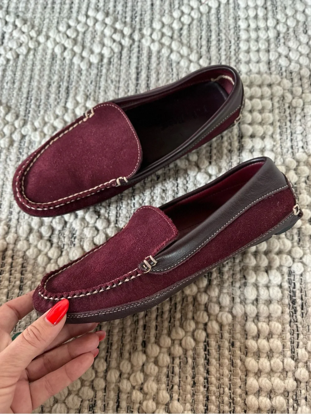 L.L. Bean Women's Burgundy and Dark Brown Suede Moccasin Loafers 8.5 - Picture 1 of 7